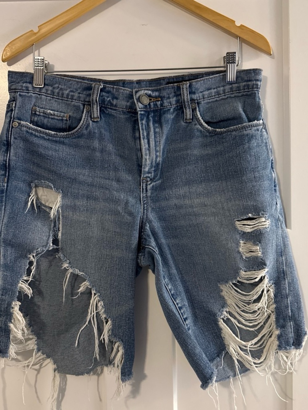 Women’s Distressed Blue Denim Shorts - Classic Washed Blue